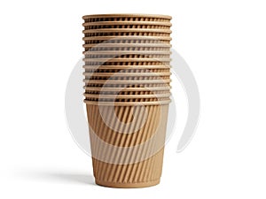 Stack of paper cups isolated on white background