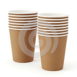 Stack of paper cups isolated on white background