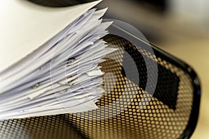 Stack of paper document in office In tray at work