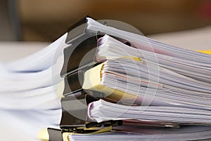 Stack of Paper documents with clip, Pile of unfinished documents