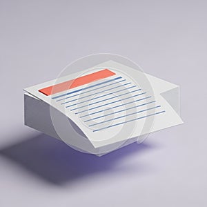 Stack of Paper Documents with Red Header and Blue Lines on a Light Purple Background sheet