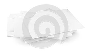 Stack of paper letters on white background