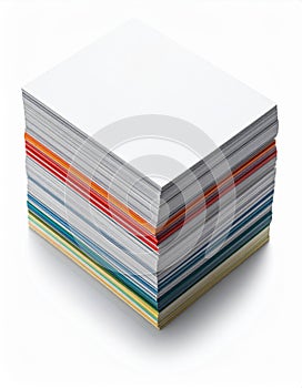 Stack of Paper Sheets with Multicolored Edges on a White Background