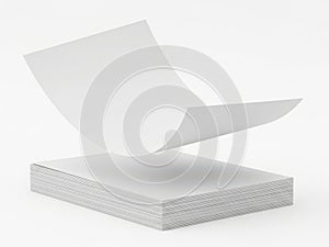Stack of paper sheets with two flipped pages