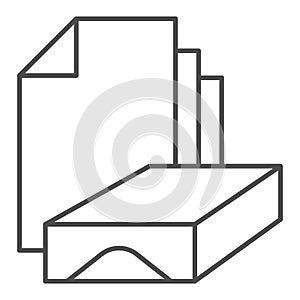 Stack of paper thin line icon. Box and sheets symbol, outline style pictogram on white background. Office or stationery