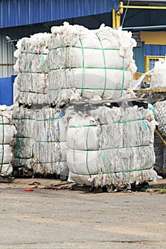 Stack of paper waste at recycling plant