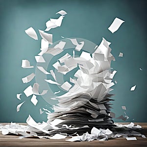 Stack of papers being blown away - ai generated image