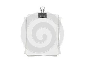 Stack of papers with clip, isolated on white background