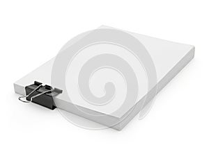 Stack of papers with clip, isolated on white background