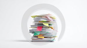 Stack of Documents with Colorful Sticky Notes