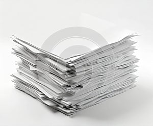 Stack of papers creating large shadow on white desk