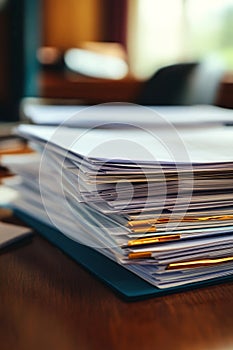A stack of papers on a desk