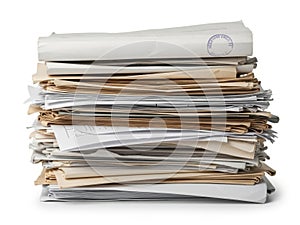 Stack of papers isolated on white background
