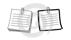 Stack of papers and note with paperclip, isolated on white background