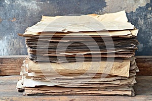 Stack of papers sitting on a wooden table