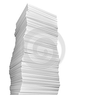 Stack of papers on white background