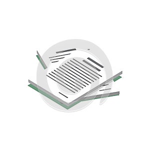 Stack of paperwork documents with printed text and lines in simple vector design illustration
