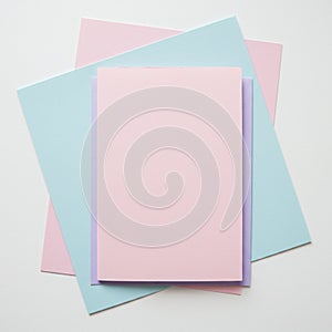 Stack of pastel-colored sheets in pink, blue, and purple on a white background. The