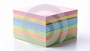 Stack of Pastel Colored Sticky Notes on a White Surface Still Life
