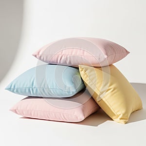 Stack of pastel pillows isolated on white background