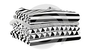 Stack of patterned fabrics isolated on white background