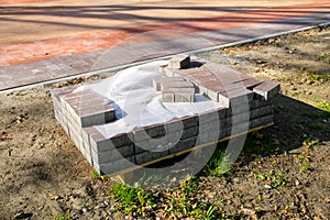 Stack of pavement slabs is ready for usage placed at constru