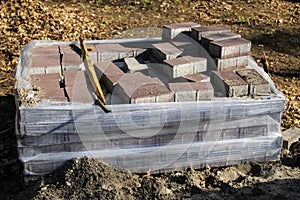 Stack of pavement slabs is ready for usage placed at constru