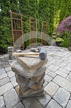 Stack of Pavers on Backyard Garden Patio photo