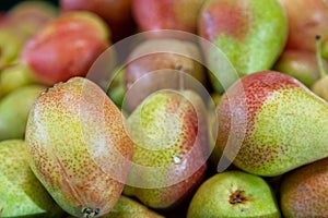 Stack of pears on a market stall