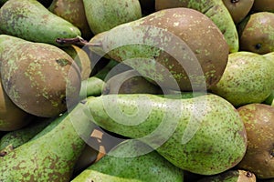 Stack of pears on a market stall