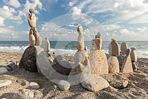 Stack of pebbles balancing on a beach