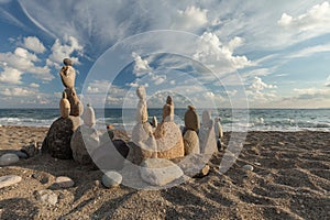 Stack of pebbles balancing on a beach