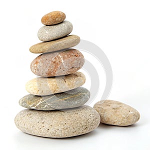 Stack of pebbles isolated on white background