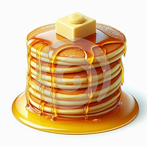 A stack of perfectly golden pancakes with a knob of melting but photo