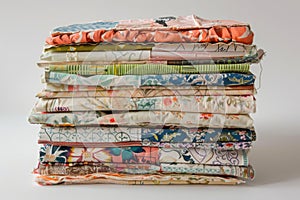 A stack of personalized love letters, each cloth representing a unique story or sentiment, sits neatly atop one another