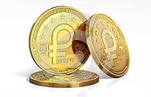 Stack of Petro, the oil backed cryptocurrency coin, isolated on white background. 3D rendering photo