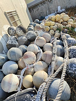 Stack A pile of used fishing net buoys