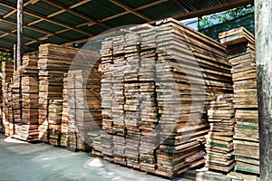 stack of pile wood bar in lumber yard factory use for construction wood industry