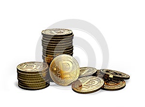 Stack or piles of Crypto ruble cryptocurrency isolated on white background