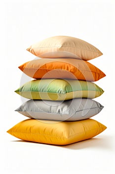 Stack of pillows sitting on top of each other on white surface. Generative AI