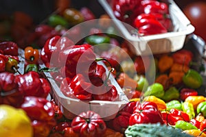 Stack of Piment cabri on a market stall photo