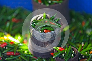 Stack of Piment oiseau on a market stall