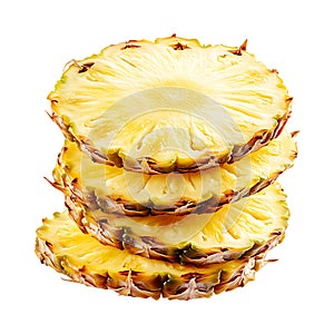 Stack of pineapple slices isolated on white background