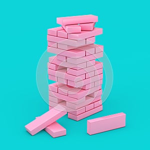 Stack of Pink Brick Block Cubes in Duotone Style. 3d Rendering