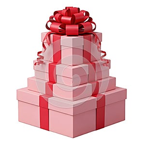 Stack of pink gift boxes with red ribbons