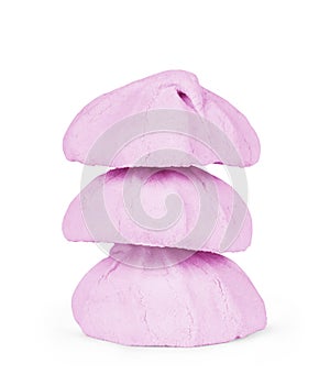 Stack of pink and marshmallows on a white background