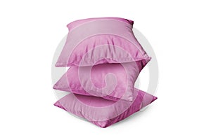 Stack of pink pillows isolated on white background