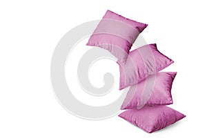 Stack of pink pillows isolated on white background