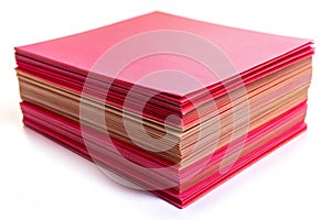 Stack of Pink and Red Paper Isolated on White Background