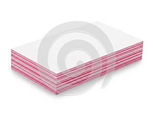 Stack of pink and white notepads isolated on white background